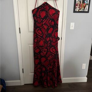 Elegant Red and Black Halter Dress